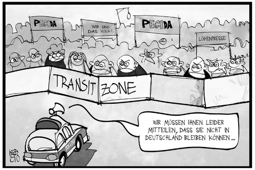 Cartoon: Transitzone (medium) by Kostas Koufogiorgos tagged karikatur,koufogiorgos,illustration,cartoon,transitzone,pegida,ausweisung,abschiebung,deutschland,polizei,asyl,politik,demonstration,rechtsradikal,rechtspopulismus,karikatur,koufogiorgos,illustration,cartoon,transitzone,pegida,ausweisung,abschiebung,deutschland,polizei,asyl,politik,demonstration,rechtsradikal,rechtspopulismus