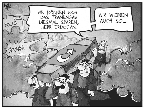 Cartoon: Trauer in der Türkei (medium) by Kostas Koufogiorgos tagged karikatur,koufogiorgos,cartoon,illustration,türkei,erdogan,demonstration,protest,trauer,sarg,weinen,tränengas,polizei,politik,soma,grubenunglück,karikatur,koufogiorgos,cartoon,illustration,türkei,erdogan,demonstration,protest,trauer,sarg,weinen,tränengas,polizei,politik,soma,grubenunglück