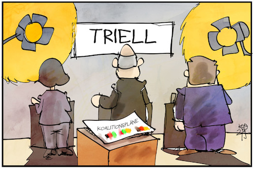 Cartoon: Triell (medium) by Kostas Koufogiorgos tagged karikatur,koufogiorgos,illustration,cartoon,triell,koalition,plan,bundestagswahl,scholz,laschet,baerbock,demokratie,partei,karikatur,koufogiorgos,illustration,cartoon,triell,koalition,plan,bundestagswahl,scholz,laschet,baerbock,demokratie,partei