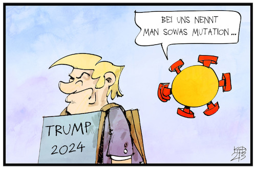 Cartoon: Trump 2024 (medium) by Kostas Koufogiorgos tagged karikatur,koufogiorgos,illustration,cartoon,trump,2024,neuwahl,corona,mutation,demokratie,usa,präsident,karikatur,koufogiorgos,illustration,cartoon,trump,2024,neuwahl,corona,mutation,demokratie,usa,präsident