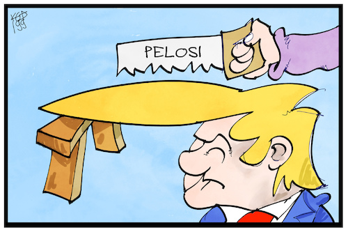 Cartoon: Trump Amtsenthebung (medium) by Kostas Koufogiorgos tagged karikatur,koufogiorgos,illustration,cartoon,trump,pelosi,amtsenthebungsverfahren,impeachment,usa,präsident,karikatur,koufogiorgos,illustration,cartoon,trump,pelosi,amtsenthebungsverfahren,impeachment,usa,präsident