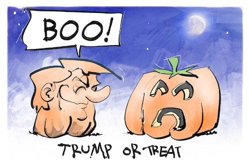 Cartoon: Trump or treat (medium) by Kostas Koufogiorgos tagged karikatur,koufogiorgos,trump,treat,halloween,grusel,karikatur,koufogiorgos,trump,treat,halloween,grusel