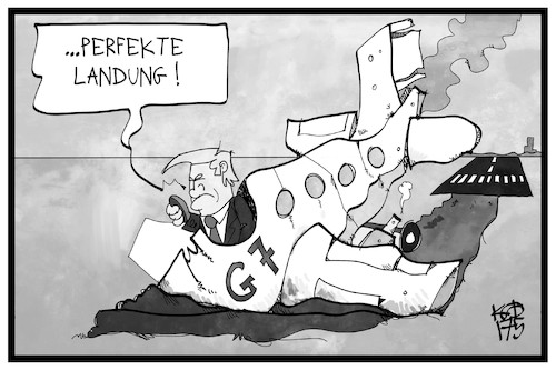 Cartoon: Trumps G7 (medium) by Kostas Koufogiorgos tagged karikatur,koufogiorgos,illustration,cartoon,trump,flugzeug,bruchlandung,g7,gipfel,usa,präsident,karikatur,koufogiorgos,illustration,cartoon,trump,flugzeug,bruchlandung,g7,gipfel,usa,präsident