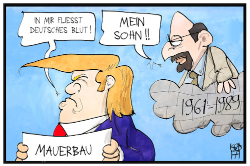 Cartoon: Trumps Mauerbau (medium) by Kostas Koufogiorgos tagged koufogiorgos,illustration,cartoon,karikatur,trump,mauerbau,mexiko,ulbricht,usa,präsident,plan,ddr,vater,sohn,geschichte,mauer,koufogiorgos,illustration,cartoon,karikatur,trump,mauerbau,mexiko,ulbricht,usa,präsident,plan,ddr,vater,sohn,geschichte,mauer