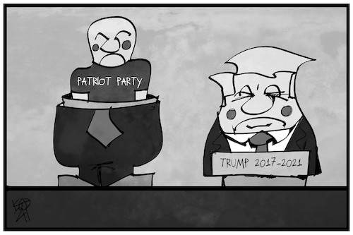 Cartoon: Trumps Patriot Party (medium) by Kostas Koufogiorgos tagged karikatur,koufogiorgos,illustration,cartoon,trump,patriot,party,usa,partei,neugründung,innen,versteck,karikatur,koufogiorgos,illustration,cartoon,trump,patriot,party,usa,partei,neugründung,innen,versteck