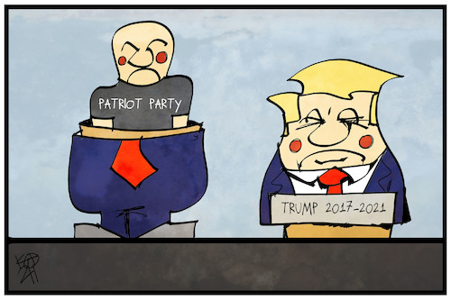 Cartoon: Trumps Patriot Party (medium) by Kostas Koufogiorgos tagged karikatur,koufogiorgos,illustration,cartoon,trump,patriot,party,usa,partei,neugründung,innen,versteck,karikatur,koufogiorgos,illustration,cartoon,trump,patriot,party,usa,partei,neugründung,innen,versteck