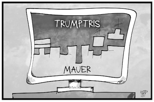 Cartoon: Trumptris (medium) by Kostas Koufogiorgos tagged karikatur,koufogiorgos,illustration,cartoon,tetris,trump,usa,mauer,spiel,computer,karikatur,koufogiorgos,illustration,cartoon,tetris,trump,usa,mauer,spiel,computer