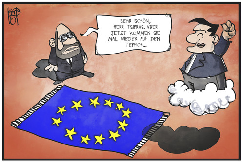 Cartoon: Tsipras hebt ab (medium) by Kostas Koufogiorgos tagged karikatur,koufogiorgos,illustration,cartoon,tsipras,europa,teppich,abgehoben,schweben,politik,eu,europäische,union,schulz,karikatur,koufogiorgos,illustration,cartoon,tsipras,europa,teppich,abgehoben,schweben,politik,eu,europäische,union,schulz