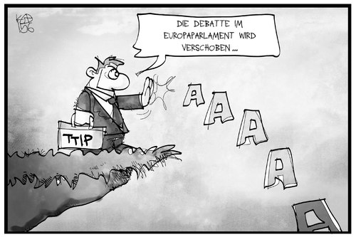 Cartoon: TTIP (medium) by Kostas Koufogiorgos tagged karikatur,koufogiorgos,illustration,cartoon,ttip,eu,europa,parlament,freihandelsabkommen,verschoben,geschoben,abgrund,fall,verhandlung,politik,wirtschaft,karikatur,koufogiorgos,illustration,cartoon,ttip,eu,europa,parlament,freihandelsabkommen,verschoben,geschoben,abgrund,fall,verhandlung,politik,wirtschaft