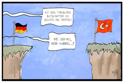 Cartoon: Türkei-Deutschland (medium) by Kostas Koufogiorgos tagged karikatur,koufogiorgos,illustration,cartoon,tuerkei,deutschland,botschafter,graben,krise,diplomatie,bilateral,karikatur,koufogiorgos,illustration,cartoon,tuerkei,deutschland,botschafter,graben,krise,diplomatie,bilateral