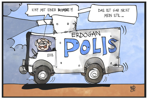 Cartoon: Türkei (medium) by Kostas Koufogiorgos tagged karikatur,koufogiorgos,illustration,cartoon,tuerkei,ankara,erdogan,polis,polizei,demonstration,anschlag,terrorismus,wasserwerfer,bombe,politik,pkk,kurden,konflikt,karikatur,koufogiorgos,illustration,cartoon,tuerkei,ankara,erdogan,polis,polizei,demonstration,anschlag,terrorismus,wasserwerfer,bombe,politik,pkk,kurden,konflikt