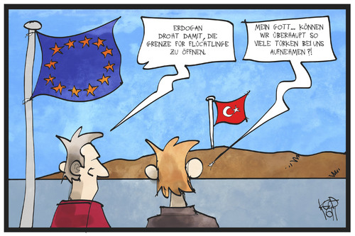 Cartoon: Türkische Flüchtlinge (medium) by Kostas Koufogiorgos tagged karikatur,koufogiorgos,illustration,cartoon,flüchtlingsdeal,tuerkei,eu,grenze,tuerken,flüchtling,erdogan,konflikt,asyl,politik,karikatur,koufogiorgos,illustration,cartoon,flüchtlingsdeal,tuerkei,eu,grenze,tuerken,flüchtling,erdogan,konflikt,asyl,politik