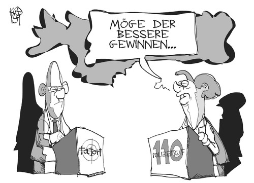 Cartoon: TV-Duell (medium) by Kostas Koufogiorgos tagged tv,duell,medien,steinbrück,merkel,bundestagswahl,tatort,polizeiruf,fernsehen,krimi,wahlkampf,karikatur,koufogiorgos,tv,duell,medien,steinbrück,merkel,bundestagswahl,tatort,polizeiruf,fernsehen,krimi,wahlkampf,karikatur,koufogiorgos