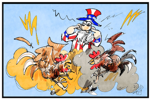 Cartoon: TV-Duell USA (medium) by Kostas Koufogiorgos tagged karikatur,koufogiorgos,illustration,cartoon,tv,duell,usa,trump,biden,uncle,sam,streit,kampf,hahn,präsident,wahlkampf,karikatur,koufogiorgos,illustration,cartoon,tv,duell,usa,trump,biden,uncle,sam,streit,kampf,hahn,präsident,wahlkampf