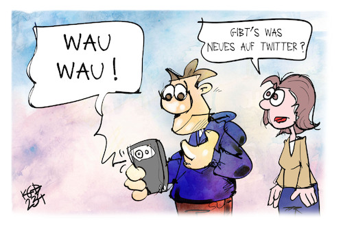 Cartoon: Twitter (medium) by Kostas Koufogiorgos tagged karikatur,koufogiorgos,twitter,dogecoin,logo,maskottchen,bellen,karikatur,koufogiorgos,twitter,dogecoin,logo,maskottchen,bellen