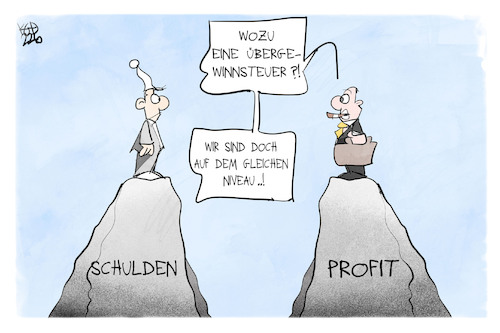 Cartoon: Übergewinnsteuer (medium) by Kostas Koufogiorgos tagged karikatur,koufogiorgos,berg,steuern,gerechtigkeit,profit,geld,schulden,niveau,übergewinnsteuer,karikatur,koufogiorgos,berg,steuern,gerechtigkeit,profit,geld,schulden,niveau,übergewinnsteuer