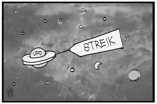 Cartoon: UFO-Streik (medium) by Kostas Koufogiorgos tagged karikatur,koufogiorgos,illustration,cartoon,ufo,streik,flugbegleiter,arbeitskamf,untertasse,ausserirdische,weltall,arbeit,karikatur,koufogiorgos,illustration,cartoon,ufo,streik,flugbegleiter,arbeitskamf,untertasse,ausserirdische,weltall,arbeit