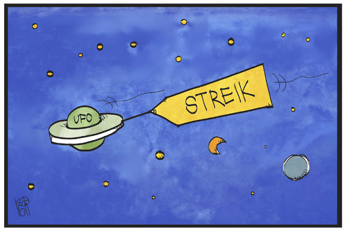 Cartoon: UFO-Streik (medium) by Kostas Koufogiorgos tagged karikatur,koufogiorgos,illustration,cartoon,ufo,streik,flugbegleiter,arbeitskamf,untertasse,ausserirdische,weltall,arbeit,karikatur,koufogiorgos,illustration,cartoon,ufo,streik,flugbegleiter,arbeitskamf,untertasse,ausserirdische,weltall,arbeit