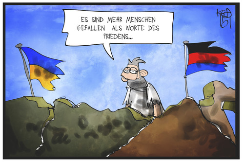 Cartoon: Ukraine-Konflikt (medium) by Kostas Koufogiorgos tagged politik,russland,donbass,konflikt,krieg,frieden,worte,tote,opfer,gefallene,ukraine,cartoon,illustration,koufogiorgos,karikatur,karikatur,koufogiorgos,illustration,cartoon,ukraine,gefallene,opfer,tote,worte,frieden,krieg,konflikt,donbass,russland,politik