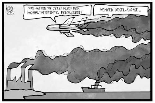 Cartoon: UN-Nachhaltigkeitsgipfel (medium) by Kostas Koufogiorgos tagged karikatur,koufogiorgos,illustration,cartoon,un,nachhaltigkeitsgipfel,verschmutzung,umwelt,dieselgate,diesel,abgas,luft,klima,politiker,flugzeug,schiff,transport,verkehrsmittel,fabrik,industrie,emissionen,karikatur,koufogiorgos,illustration,cartoon,un,nachhaltigkeitsgipfel,verschmutzung,umwelt,dieselgate,diesel,abgas,luft,klima,politiker,flugzeug,schiff,transport,verkehrsmittel,fabrik,industrie,emissionen