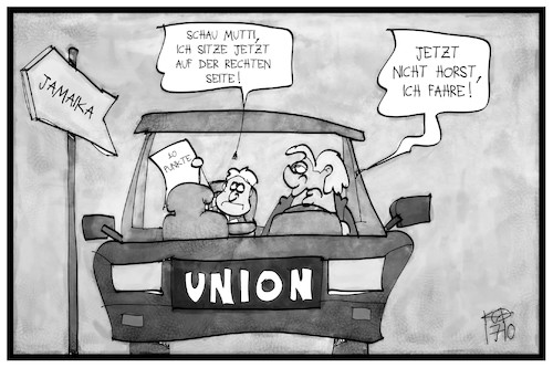 Cartoon: Unionsstreit (medium) by Kostas Koufogiorgos tagged karikatur,koufogiorgos,illustration,cartoon,union,cdu,csu,seehofer,merkel,streit,plan,rechts,partei,politik,auto,fahren,mutter,kind,karikatur,koufogiorgos,illustration,cartoon,union,cdu,csu,seehofer,merkel,streit,plan,rechts,partei,politik,auto,fahren,mutter,kind