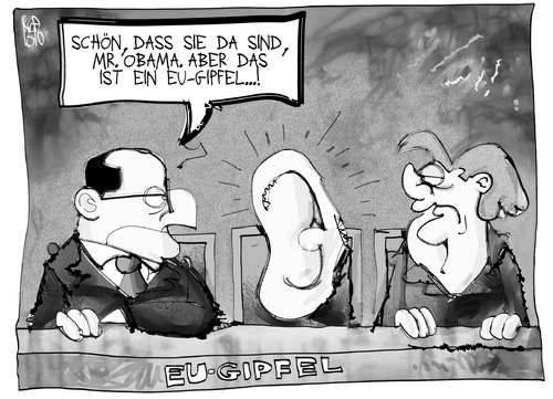 Cartoon: US-Spionage beim EU-Gipfel (medium) by Kostas Koufogiorgos tagged usa,prism,nsa,snowden,merkel,hollande,europa,eu,gipfel,spionage,karikatur,koufogiorgos,usa,prism,nsa,snowden,merkel,hollande,europa,eu,gipfel,spionage,karikatur,koufogiorgos