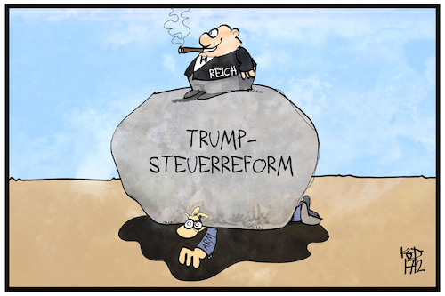 Cartoon: US-Steuerreform (medium) by Kostas Koufogiorgos tagged karikatur,koufogiorgos,illustration,cartoon,usa,steuern,steuerreform,arm,reich,belastung,stein,fels,steuerbelastung,geld,abgabe,karikatur,koufogiorgos,illustration,cartoon,usa,steuern,steuerreform,arm,reich,belastung,stein,fels,steuerbelastung,geld,abgabe