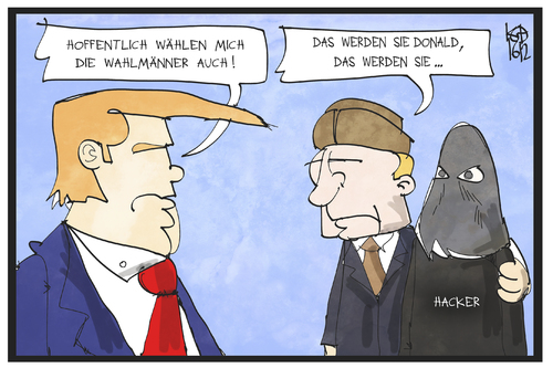 Cartoon: US-Wahl (medium) by Kostas Koufogiorgos tagged karikatur,koufogiorgos,illustration,cartoon,usa,wahl,wahlmänner,trump,putin,hacker,manipulation,russland,politik,demokratie,karikatur,koufogiorgos,illustration,cartoon,usa,wahl,wahlmänner,trump,putin,hacker,manipulation,russland,politik,demokratie