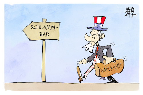 Cartoon: US-Wahlkampf (medium) by Kostas Koufogiorgos tagged karikatur,koufogiorgos,schlamm,schlacht,bad,uncle,sam,usa,wahlkampf,karikatur,koufogiorgos,schlamm,schlacht,bad,uncle,sam,usa,wahlkampf