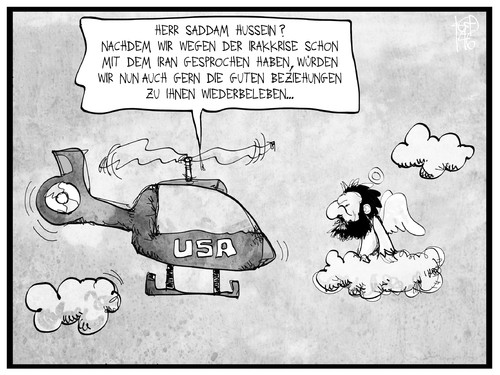 Cartoon: USA-Irak (medium) by Kostas Koufogiorgos tagged illustration,cartoon,koufogiorgos,karikatur,irak,usa,saddam,hussein,hubschrauber,engel,wolke,konflikt,isis,krieg,himmel,politik,terrorismus,iran,verbindung,beziehung,illustration,cartoon,koufogiorgos,karikatur,irak,usa,saddam,hussein,hubschrauber,engel,wolke,konflikt,isis,krieg,himmel,politik,terrorismus,iran,verbindung,beziehung