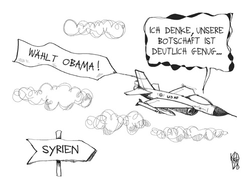 Cartoon: US-Wahlkampf (medium) by Kostas Koufogiorgos tagged koufogiorgos,kostas,karikatur,assad,konflikt,krieg,kampfjet,syrien,wahlkampf,obama,usa,usa,obama,wahlkampf,syrien,kampfjet,krieg,konflikt,assad,karikatur,kostas,koufogiorgos