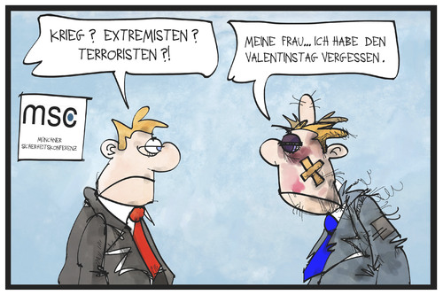 Cartoon: Valentinstag (medium) by Kostas Koufogiorgos tagged karikatur,koufogiorgos,cartoon,illustration,valentinstag,krieg,konflikt,sicherheitskonferenz,msc,ehe,partnerschaft,beziehung,liebe,streit,karikatur,koufogiorgos,cartoon,illustration,valentinstag,krieg,konflikt,sicherheitskonferenz,msc,ehe,partnerschaft,beziehung,liebe,streit