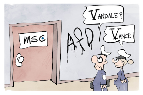 Cartoon: Vance auf der MSC (medium) by Kostas Koufogiorgos tagged karikatur,koufogiorgos,msc,sicherheitskonferenz,vance,afd,karikatur,koufogiorgos,msc,sicherheitskonferenz,vance,afd