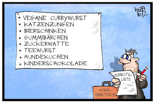 Cartoon: Verbrauchertäuschung (medium) by Kostas Koufogiorgos tagged karikatur,koufogiorgos,illustration,cartoon,veggie,vegetarisch,vegan,ernährung,wurst,verbot,verbrauchertaeuschung,verbotsliste,produktbezeichnung,irreführung,karikatur,koufogiorgos,illustration,cartoon,veggie,vegetarisch,vegan,ernährung,wurst,verbot,verbrauchertaeuschung,verbotsliste,produktbezeichnung,irreführung