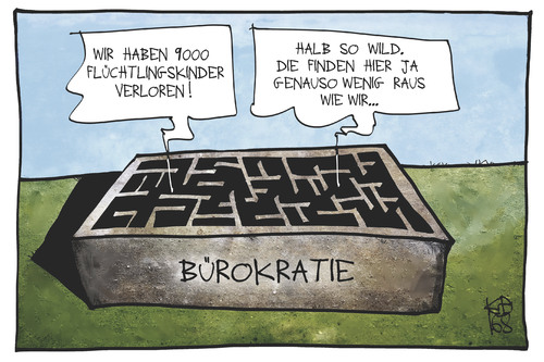 Cartoon: Verlorene Flüchtlingskinder (medium) by Kostas Koufogiorgos tagged karikatur,koufogiorgos,illustration,cartoon,fluechtlinge,kinder,bürokratie,bamf,labyrinth,behörde,registrierung,karikatur,koufogiorgos,illustration,cartoon,fluechtlinge,kinder,bürokratie,bamf,labyrinth,behörde,registrierung