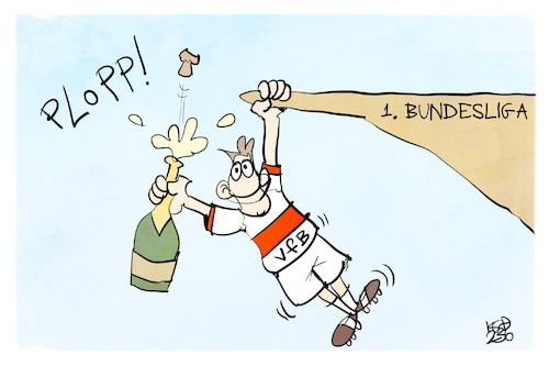 Cartoon: VfB Stuttgart (medium) by Kostas Koufogiorgos tagged karikatur,koufogiorgos,stuttgart,fußball,vfb,klippe,feier,rettung,bundesliga,relegation,karikatur,koufogiorgos,stuttgart,fußball,vfb,klippe,feier,rettung,bundesliga,relegation