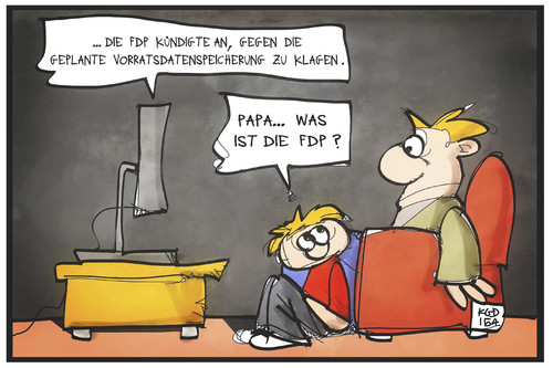 Cartoon: Vorratsdatenspeicherung (medium) by Kostas Koufogiorgos tagged karikatur,koufogiorgos,illustration,cartoon,vorratsdatenspeicherung,vater,sohn,kind,familie,fdp,fernsehen,nachrichten,medien,partei,karikatur,koufogiorgos,illustration,cartoon,vorratsdatenspeicherung,vater,sohn,kind,familie,fdp,fernsehen,nachrichten,medien,partei