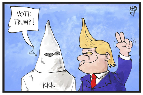 Cartoon: Vote Trump (medium) by Kostas Koufogiorgos tagged karikatur,koufogiorgos,illustration,cartoon,trump,ku,klux,klan,sekte,extremismus,usa,wahl,präsidentschaftskandidat,wahlempfehlung,politik,karikatur,koufogiorgos,illustration,cartoon,trump,ku,klux,klan,sekte,extremismus,usa,wahl,präsidentschaftskandidat,wahlempfehlung,politik