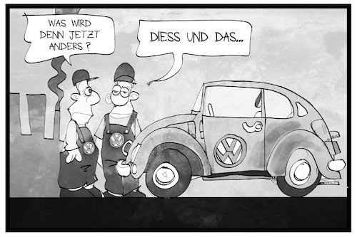 Cartoon: VW-Chef Diess (medium) by Kostas Koufogiorgos tagged karikatur,koufogiorgos,illustration,cartoon,herbert,diess,vw,volkswagen,auto,chef,mechaniker,autobauer,vorstand,karikatur,koufogiorgos,illustration,cartoon,herbert,diess,vw,volkswagen,auto,chef,mechaniker,autobauer,vorstand