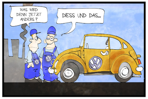 Cartoon: VW-Chef Diess (medium) by Kostas Koufogiorgos tagged karikatur,koufogiorgos,illustration,cartoon,herbert,diess,vw,volkswagen,auto,chef,mechaniker,autobauer,vorstand,karikatur,koufogiorgos,illustration,cartoon,herbert,diess,vw,volkswagen,auto,chef,mechaniker,autobauer,vorstand