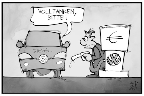 Cartoon: VW-Dieselfahrer (medium) by Kostas Koufogiorgos tagged karikatur,koufogiorgos,illustration,cartoon,vw,volkswagen,urteil,entschädigung,fahrer,diesel,schadensersatz,tanken,geld,dieselgate,abgas,skandal,karikatur,koufogiorgos,illustration,cartoon,vw,volkswagen,urteil,entschädigung,fahrer,diesel,schadensersatz,tanken,geld,dieselgate,abgas,skandal