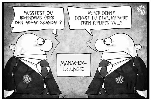 Cartoon: VW-Manager (medium) by Kostas Koufogiorgos tagged karikatur,koufogiorgos,illustration,cartoon,vw,manager,abgas,skandal,auto,automobilindustrie,wirtschaft,ignoranz,betrug,karikatur,koufogiorgos,illustration,cartoon,vw,manager,abgas,skandal,auto,automobilindustrie,wirtschaft,ignoranz,betrug