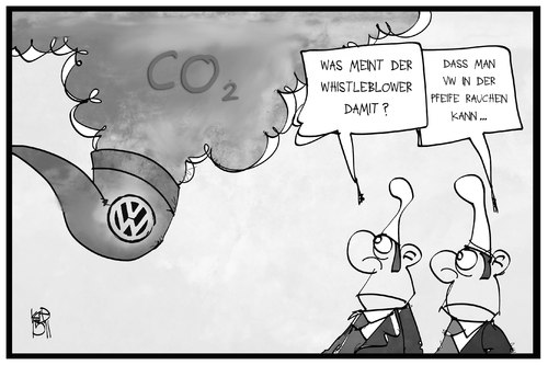 Cartoon: VW-Skandal (medium) by Kostas Koufogiorgos tagged karikatur,koufogiorgos,illustration,cartoon,vw,whistleblower,pfeife,rauch,co2,abgas,skandal,dieselgate,auto,automobilindustrie,wirtschaft,volkswagen,karikatur,koufogiorgos,illustration,cartoon,vw,whistleblower,pfeife,rauch,co2,abgas,skandal,dieselgate,auto,automobilindustrie,wirtschaft,volkswagen