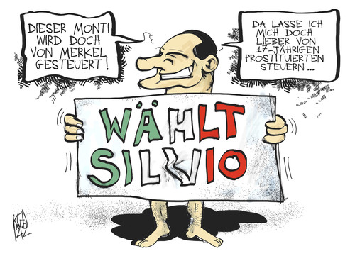 Cartoon: Wählt Silvio! (medium) by Kostas Koufogiorgos tagged berlusconi,italien,silvio,bunga,prostituierte,merkel,monti,deutschland,wahl,ministerpräsident,karikatur,kostas,koufogiorgos,berlusconi,italien,silvio,bunga,prostituierte,merkel,monti,deutschland,wahl,ministerpräsident,karikatur,kostas,koufogiorgos