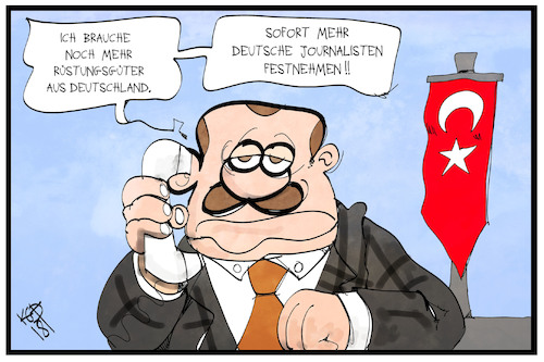 Cartoon: Waffen für die Türkei (medium) by Kostas Koufogiorgos tagged karikatur,koufogiorgos,illustration,cartoon,waffen,geisel,erdogan,journalist,gefängnis,pressefreiheit,tuerkei,deal,rüstung,aussenpolitik,handel,karikatur,koufogiorgos,illustration,cartoon,waffen,geisel,erdogan,journalist,gefängnis,pressefreiheit,tuerkei,deal,rüstung,aussenpolitik,handel