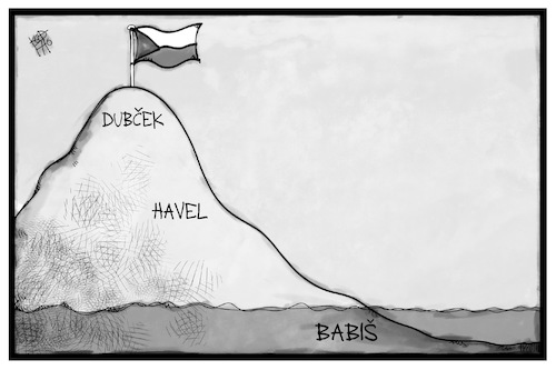 Cartoon: Wahl in Tschechien (medium) by Kostas Koufogiorgos tagged karikatur,koufogiorgos,illustration,cartoon,wahl,tschechien,babis,dubcek,havel,niedergang,berg,demokratie,geschichte,populismus,wahlsieger,untergang,karikatur,koufogiorgos,illustration,cartoon,wahl,tschechien,babis,dubcek,havel,niedergang,berg,demokratie,geschichte,populismus,wahlsieger,untergang