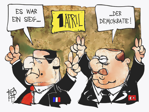 Cartoon: Wahlsieger (medium) by Kostas Koufogiorgos tagged karikatur,koufogiorgos,illustration,cartoon,hollande,erdogan,wahl,sieg,aprilscherz,demokratie,frankreich,türkei,kommunalwahlen,politik,karikatur,koufogiorgos,illustration,cartoon,hollande,erdogan,wahl,sieg,aprilscherz,demokratie,frankreich,türkei,kommunalwahlen,politik