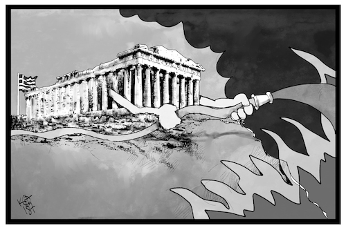 Cartoon: Waldbrände in Griechenland (medium) by Kostas Koufogiorgos tagged karikatur,koufogiorgos,illustration,cartoon,griechenland,athen,rafina,europa,wetter,feuer,wasser,waldbrand,hitze,karikatur,koufogiorgos,illustration,cartoon,griechenland,athen,rafina,europa,wetter,feuer,wasser,waldbrand,hitze