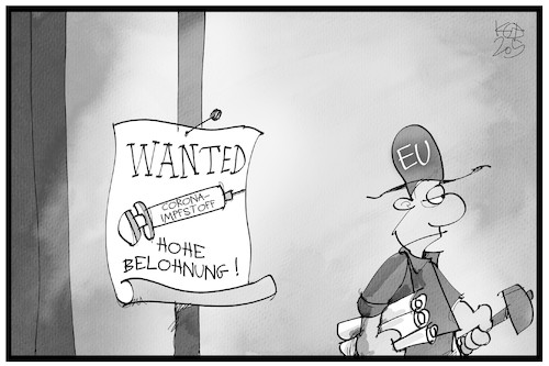 Cartoon: Wanted Impfstoff (medium) by Kostas Koufogiorgos tagged karikatur,koufogiorgos,illustration,cartoon,eu,wanted,impfstoff,corona,pandemie,covid19,virus,geberkonferenz,europäische,union,belohnung,geld,karikatur,koufogiorgos,illustration,cartoon,eu,wanted,impfstoff,corona,pandemie,covid19,virus,geberkonferenz,europäische,union,belohnung,geld