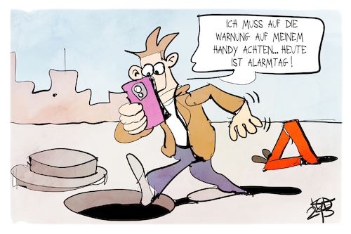 Cartoon: Warntag (medium) by Kostas Koufogiorgos tagged karikatur,koufogiorgos,handy,smartphone,warntag,gulli,achtung,karikatur,koufogiorgos,handy,smartphone,warntag,gulli,achtung